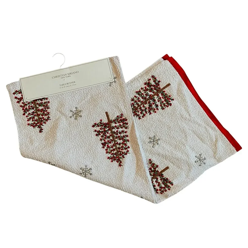 Christian Siriano Christmas Tree & Snowflake Table Runner 14x60 Embroidered New